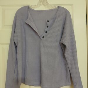 Women's Light Weight Lavender Henley Waffled Jersey